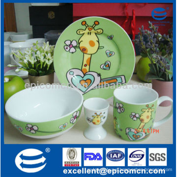 Cartoon 4pcs durable ceramic breakfast dinnerware for children with egg holder